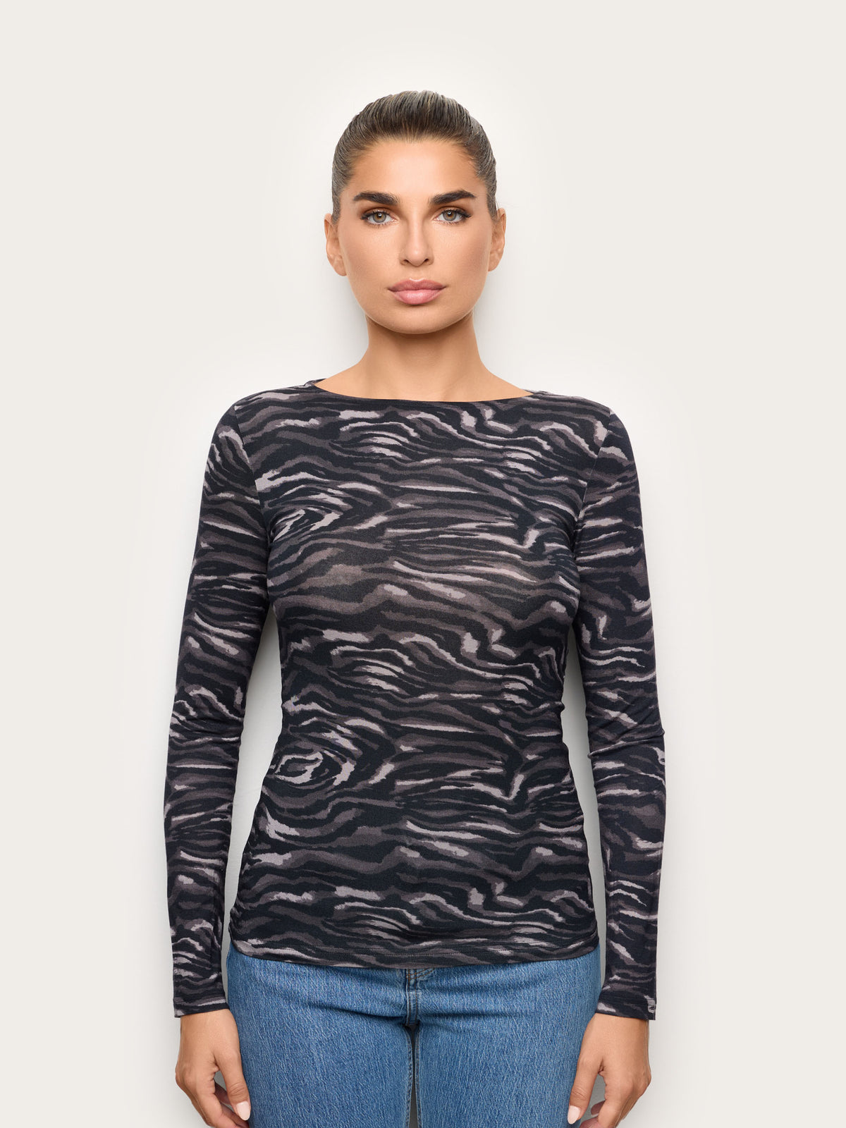 Long-Sleeve Boat Neck T-Shirt - Zebra