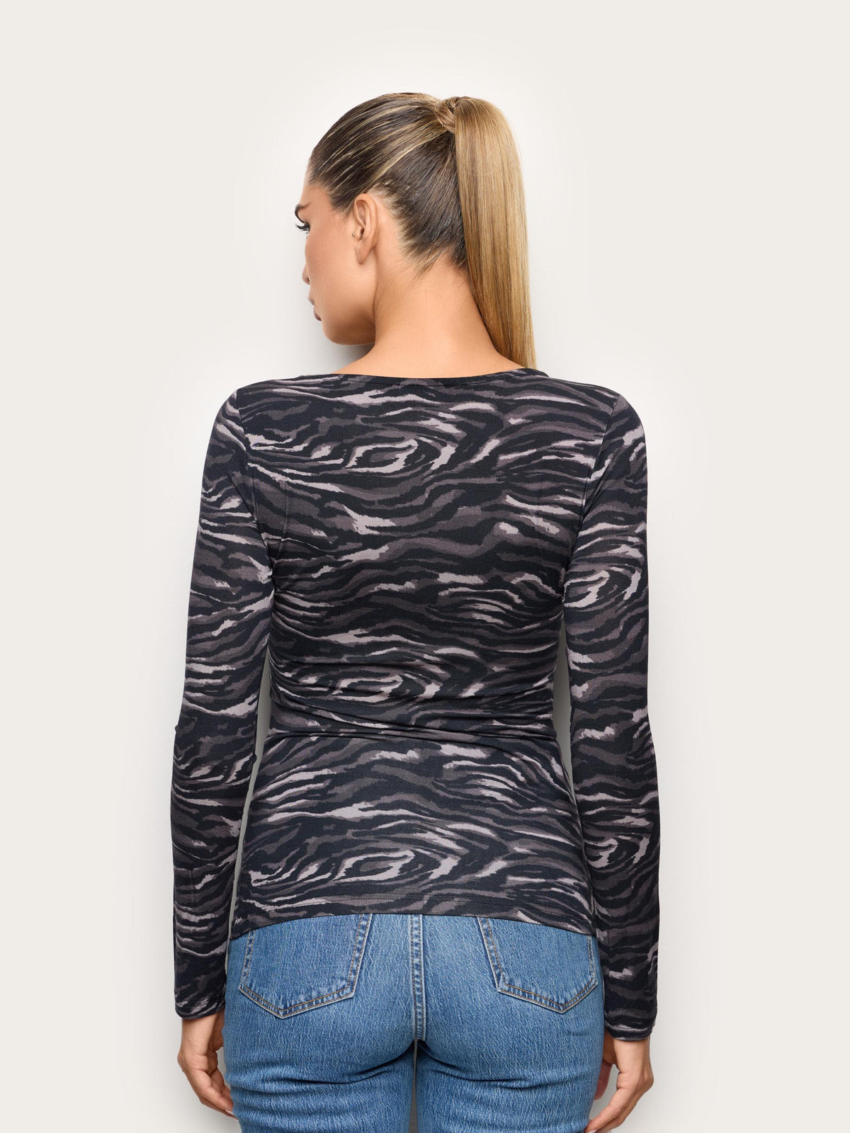 Long-Sleeve Boat Neck T-Shirt - Zebra
