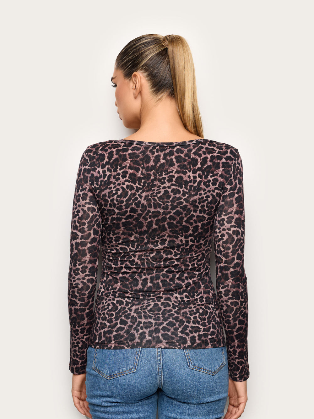 Long-Sleeve Decolte Neck T-Shirt - Animalier