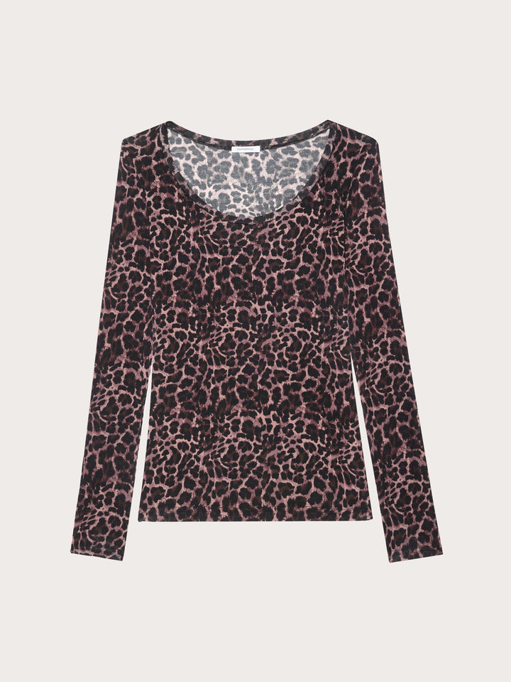 Long-Sleeve Decolte Neck T-Shirt - Animalier