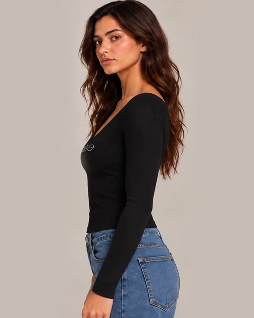 Long Sleeve Bebe Logo Tee - Black