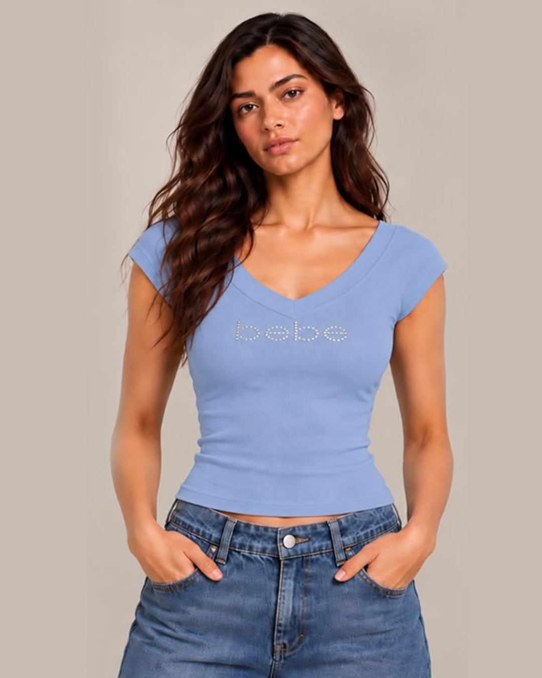Short Sleeve Bebe Logo Tee - Blue