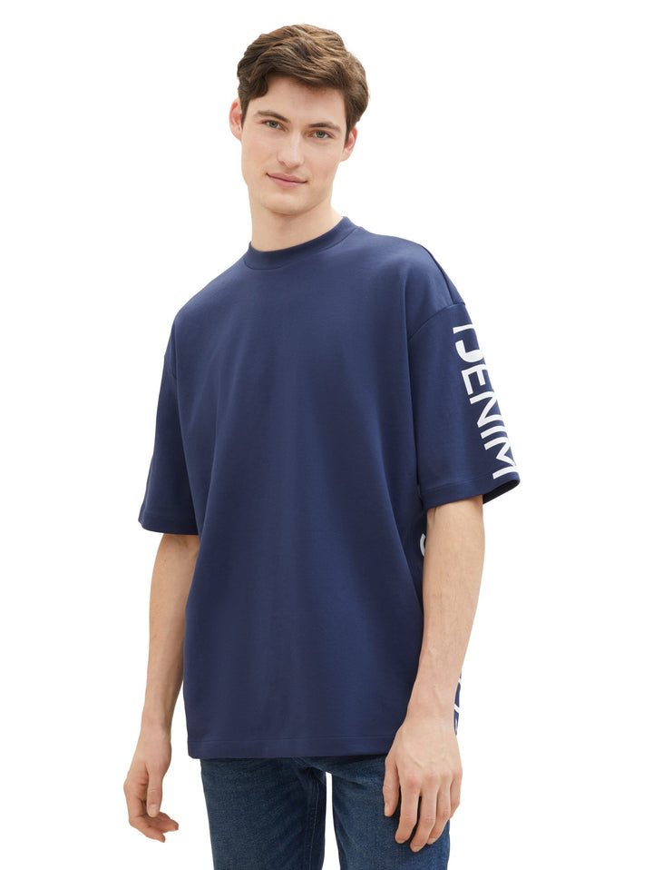 Oversized T-shirt with a text print - Blue