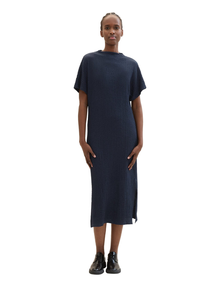 Midi dress with texture - Blue