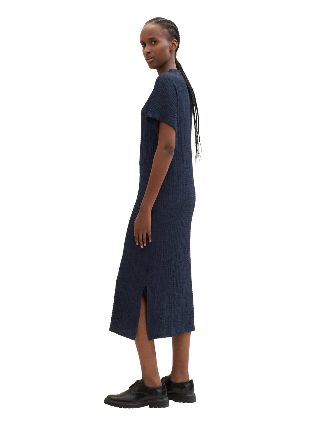 Midi dress with texture - Blue