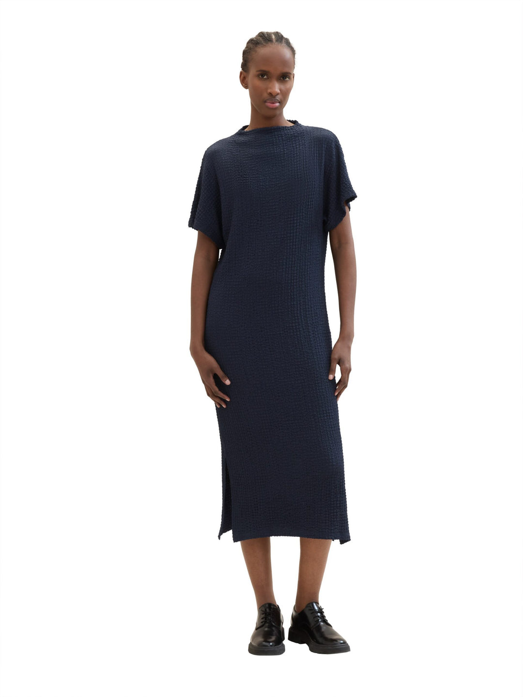 Midi dress with texture - Blue