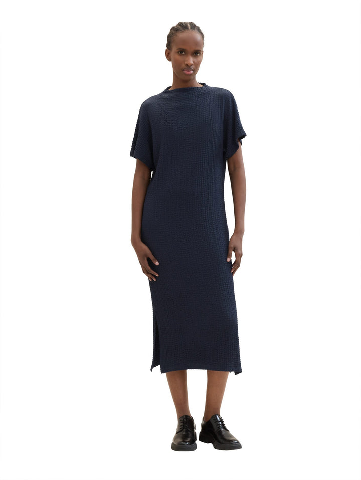 Midi dress with texture - Blue
