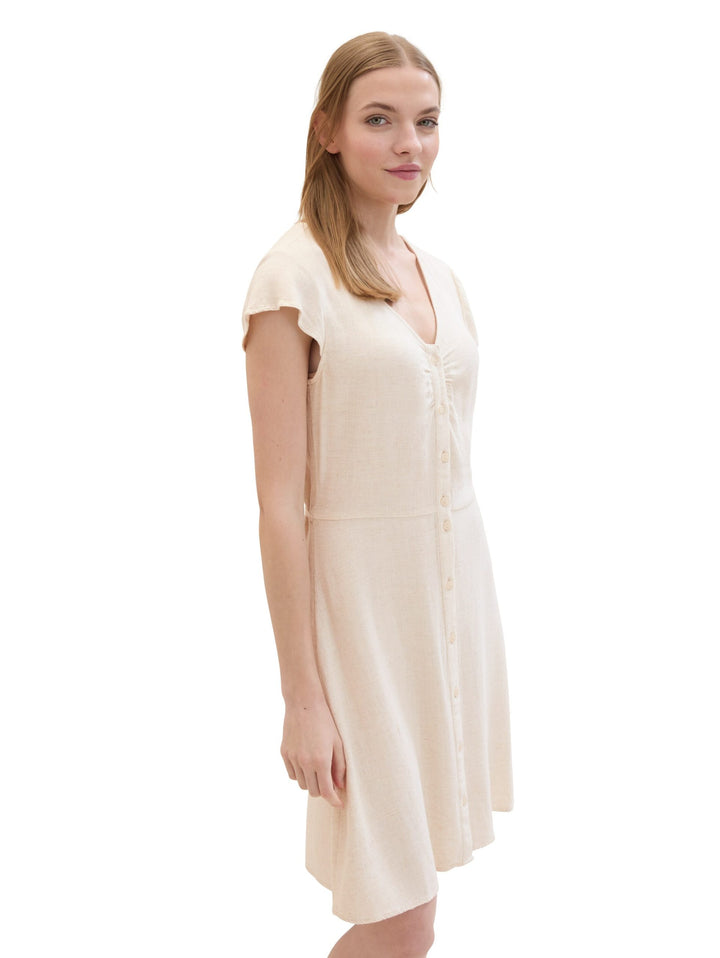 Mini dress with linen - White