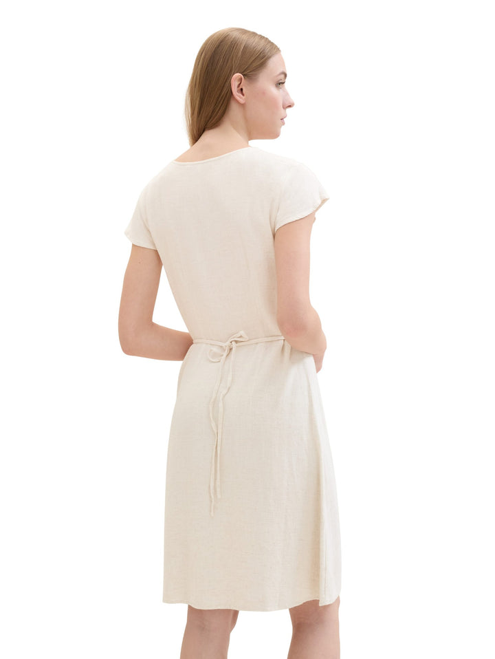 Mini dress with linen - White