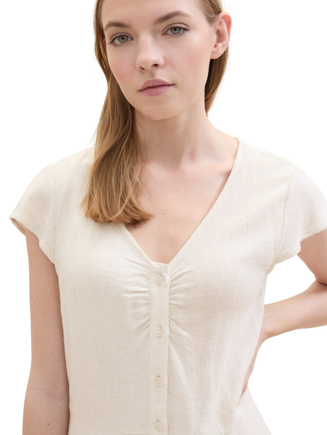 Mini dress with linen - White