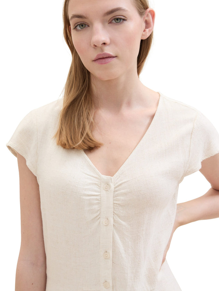Mini dress with linen - White