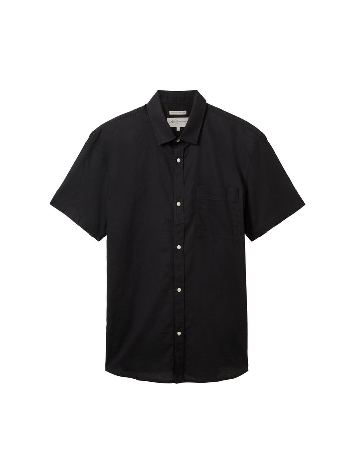 Short-sleeved shirt with linen - Black