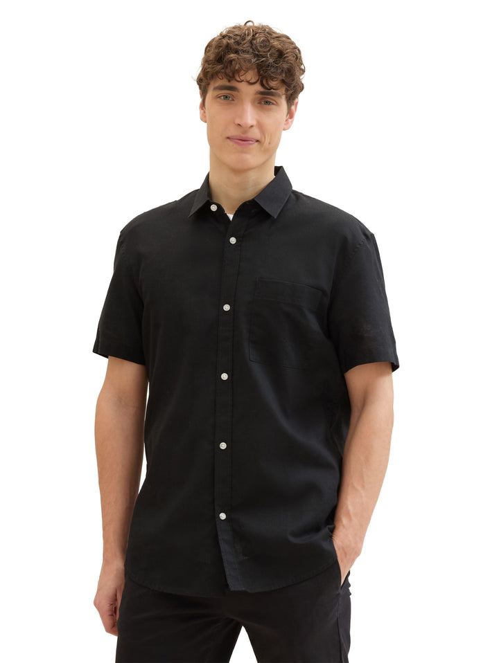 Short-sleeved shirt with linen - Black