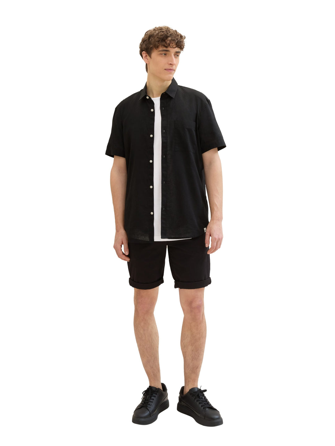 Short-sleeved shirt with linen - Black