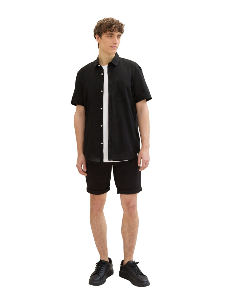 Short-sleeved shirt with linen - Black