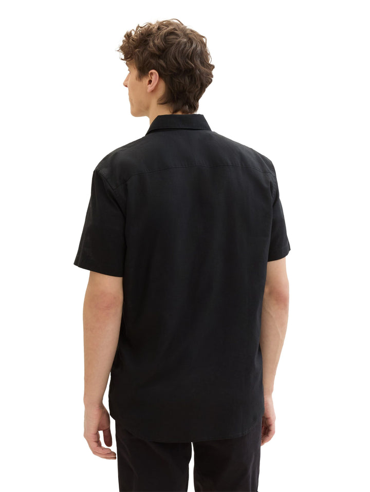 Short-sleeved shirt with linen - Black