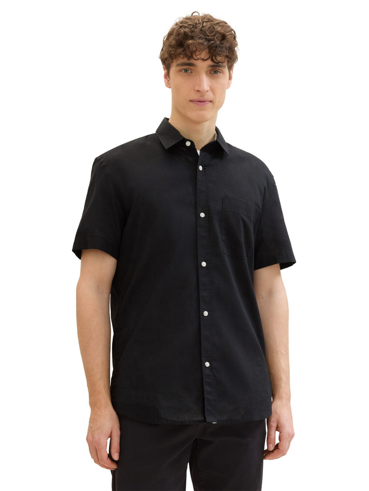 Short-sleeved shirt with linen - Black