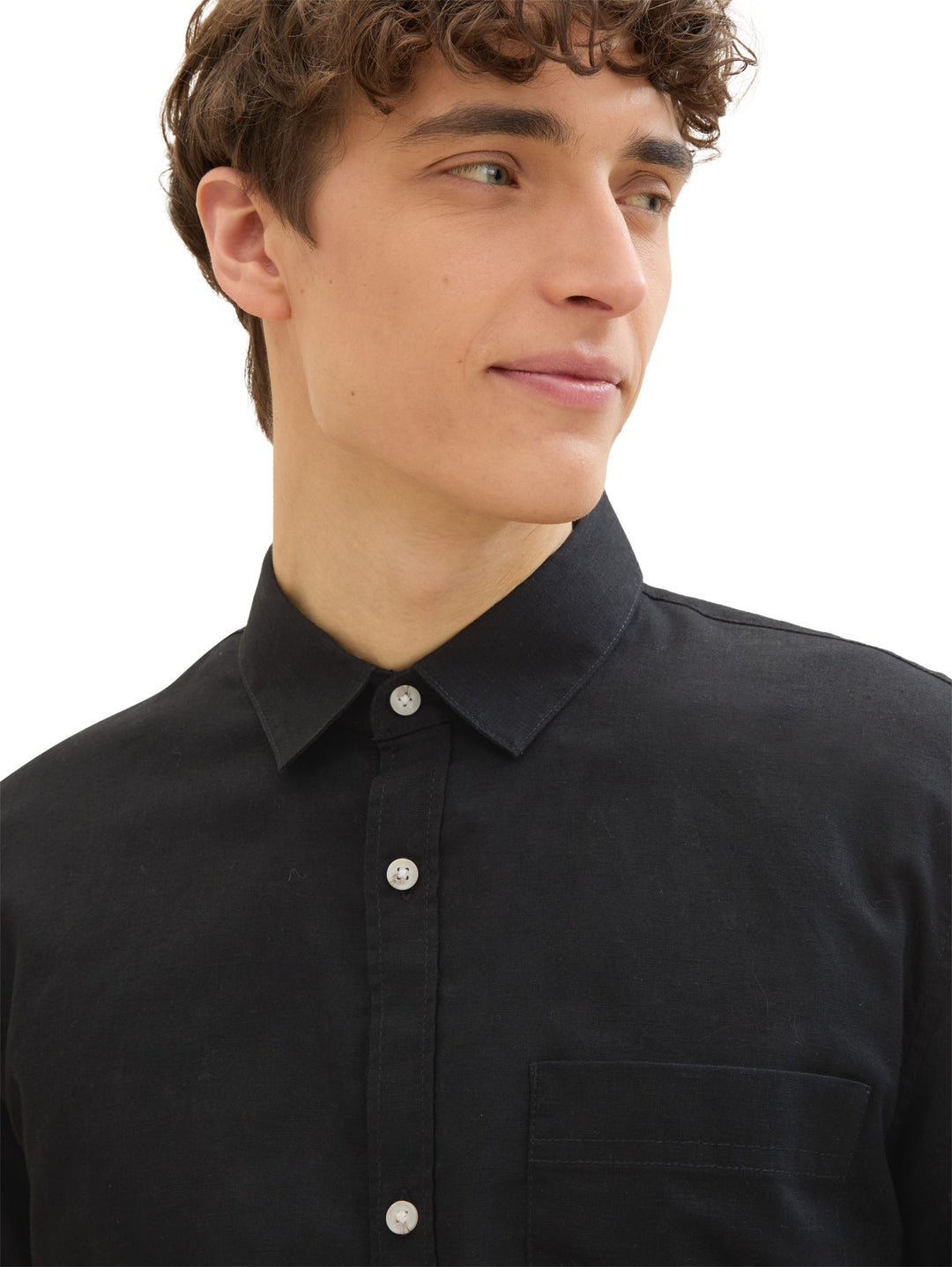 Short-sleeved shirt with linen - Black