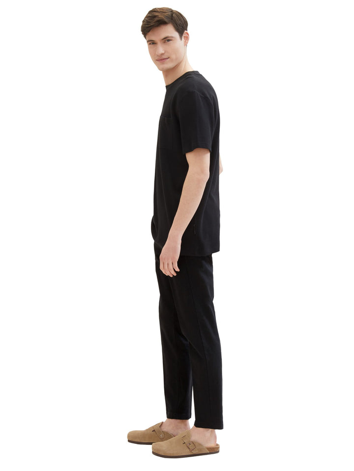 Relaxed tapered trousers with linen - Black