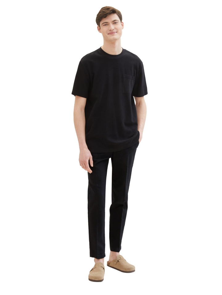 Relaxed tapered trousers with linen - Black