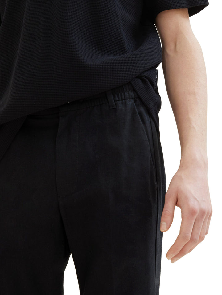 Relaxed tapered trousers with linen - Black