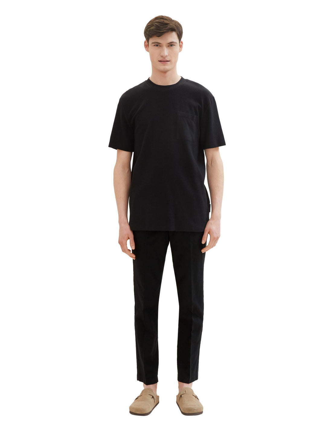 Relaxed tapered trousers with linen - Black