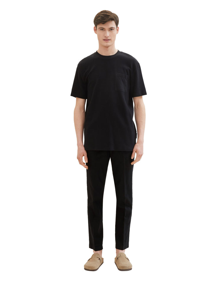 Relaxed tapered trousers with linen - Black