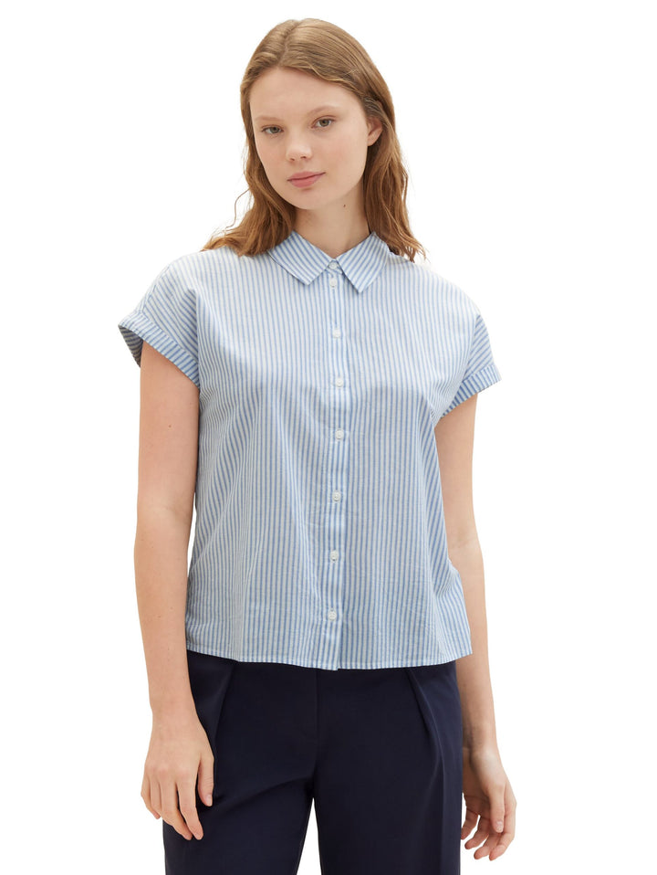 Striped short-sleeved shirt - Blue
