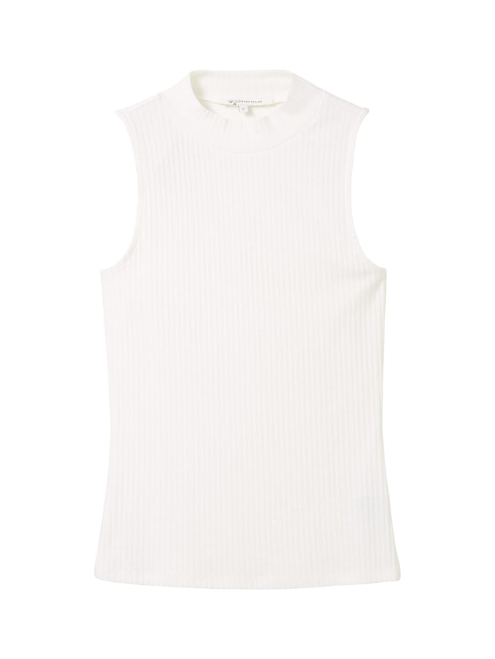 Rib Top With Stand Up Collar - White