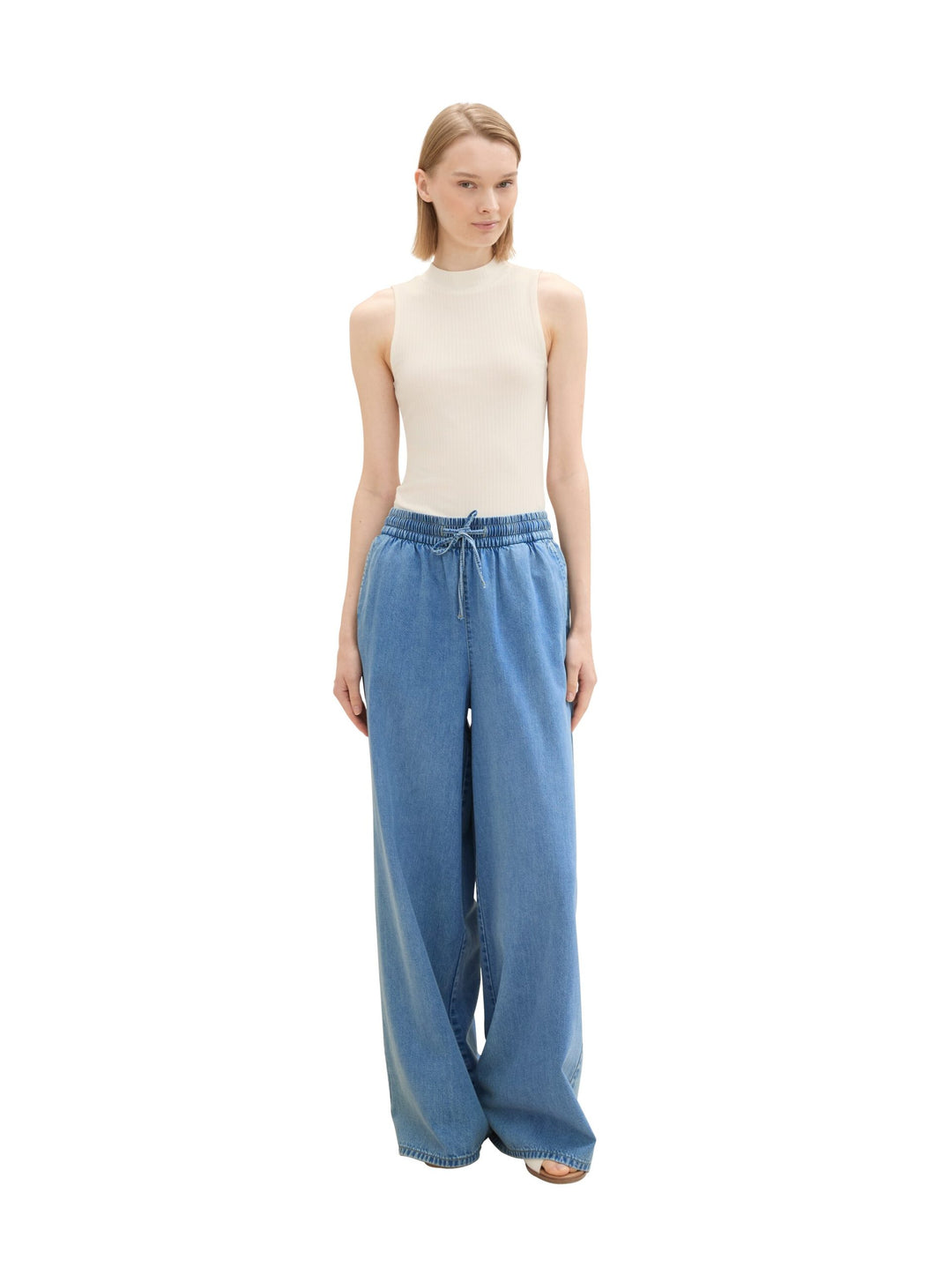 Rib Top With Stand Up Collar - White