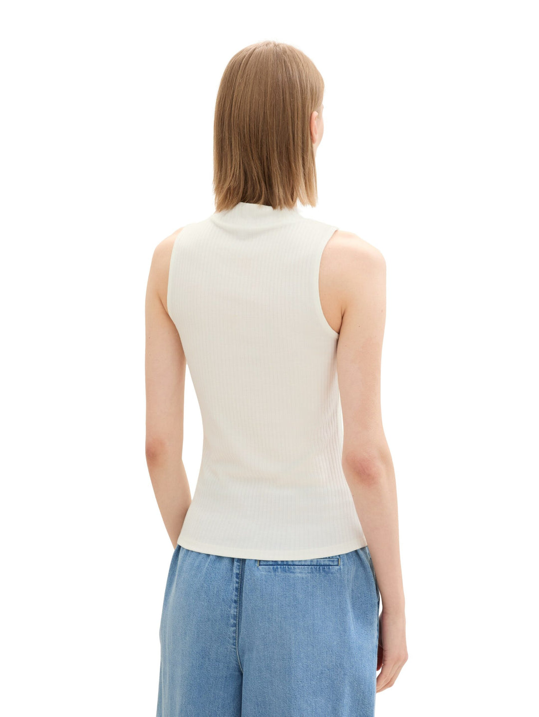 Rib Top With Stand Up Collar - White