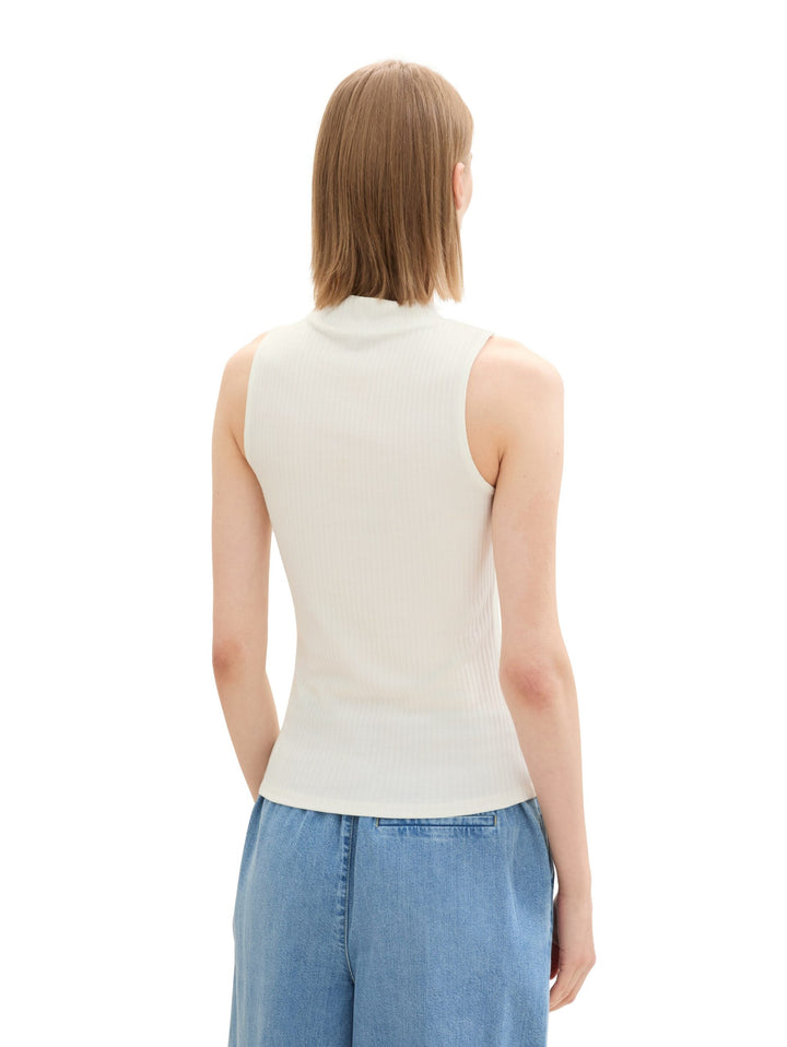 Rib Top With Stand Up Collar - White
