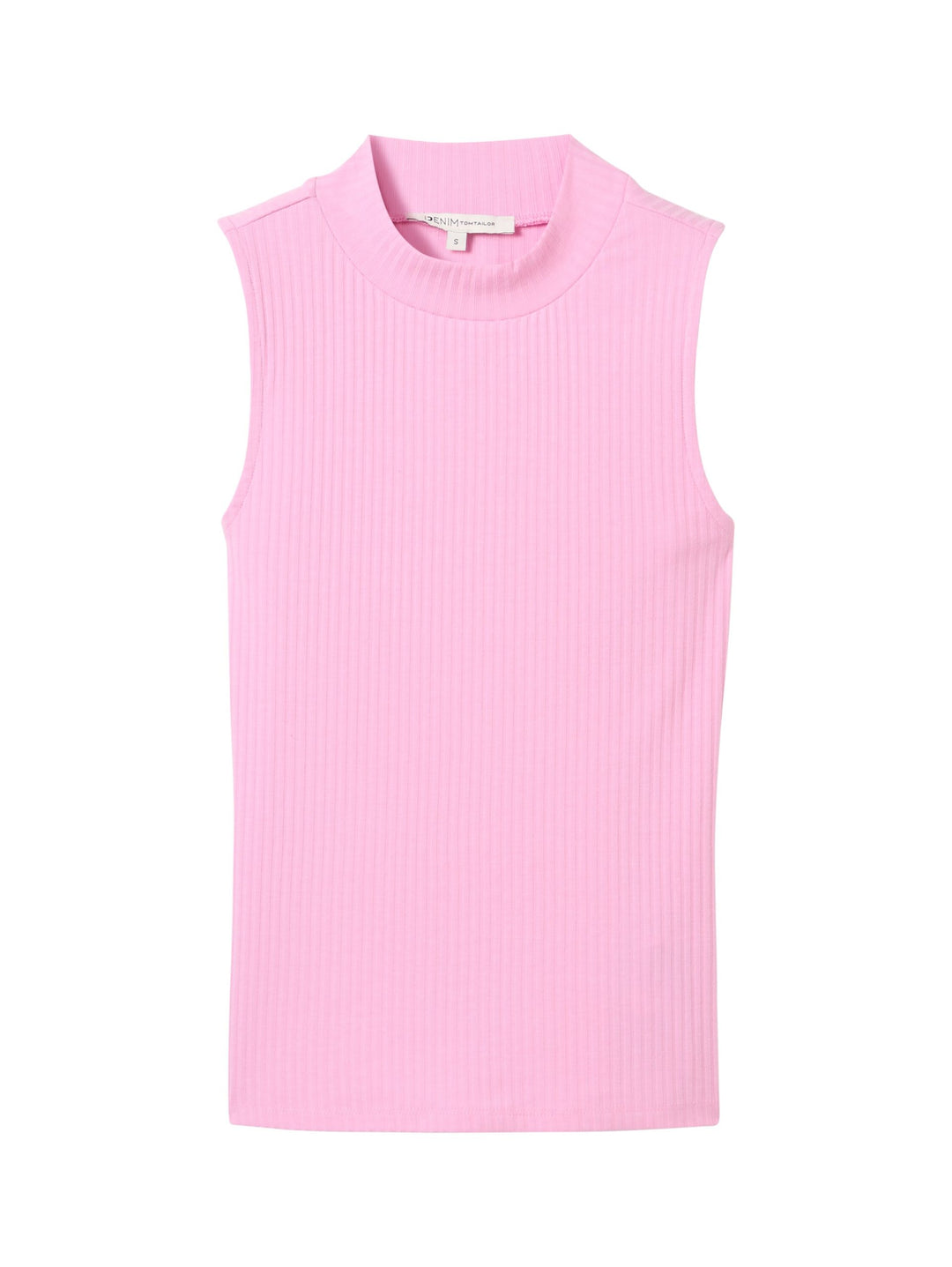 Rib Top With Stand Up Collar - Pink