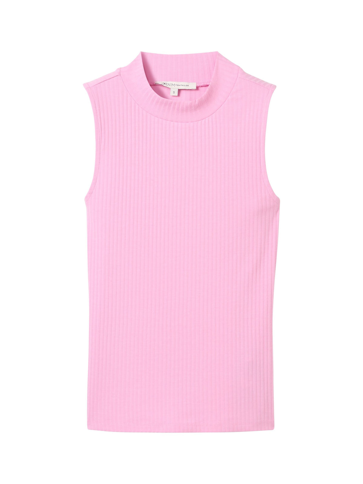 Rib Top With Stand Up Collar - Pink