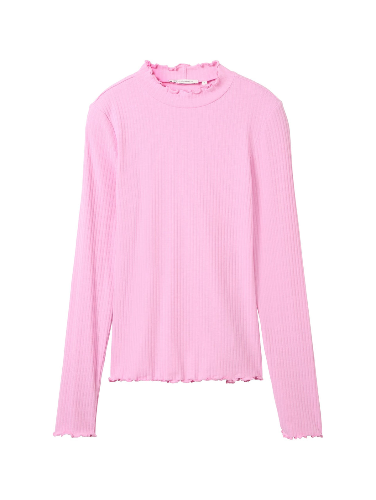 Rib T-Shirt With Frill - Pink