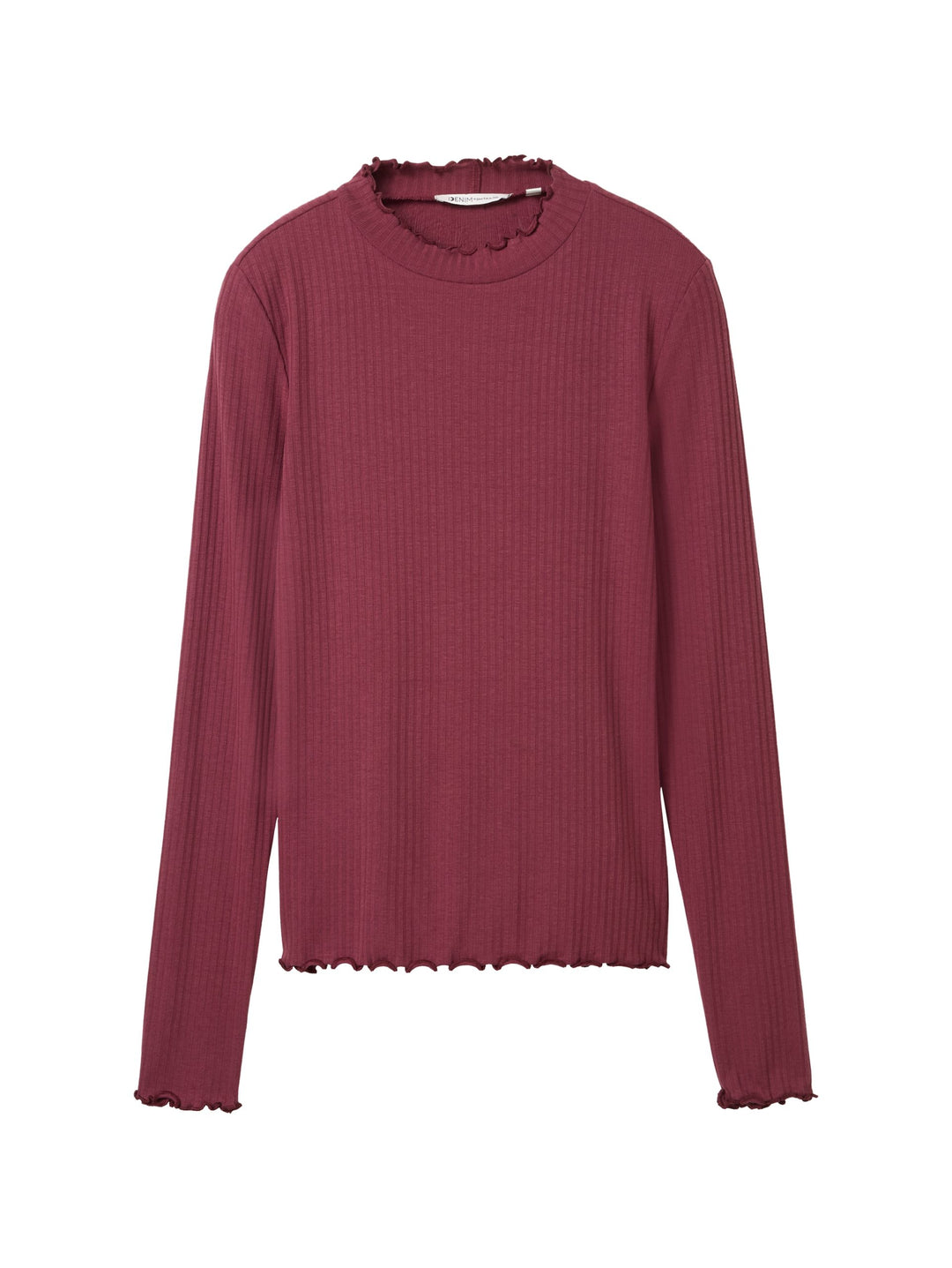 Rib T-Shirt With Frill - Red