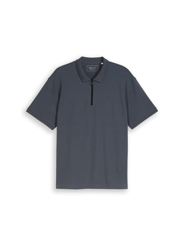 Relaxed fit polo shirt with zip - Grey