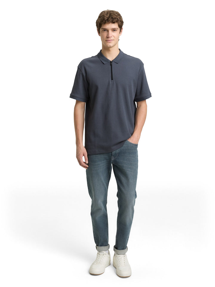 Relaxed fit polo shirt with zip - Grey