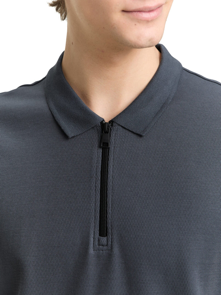 Relaxed fit polo shirt with zip - Grey
