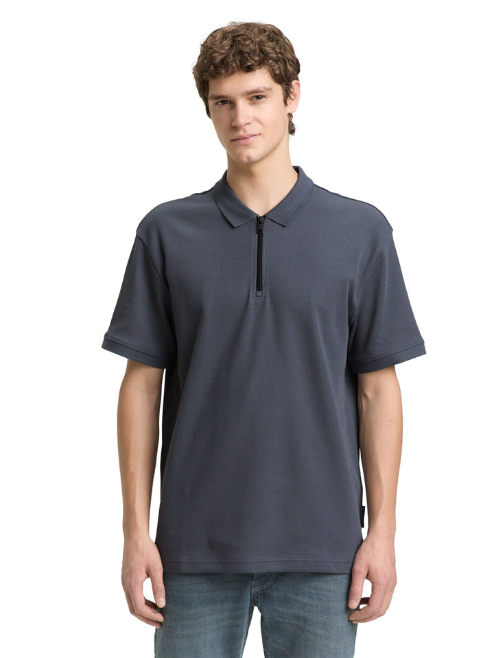 Relaxed fit polo shirt with zip - Grey