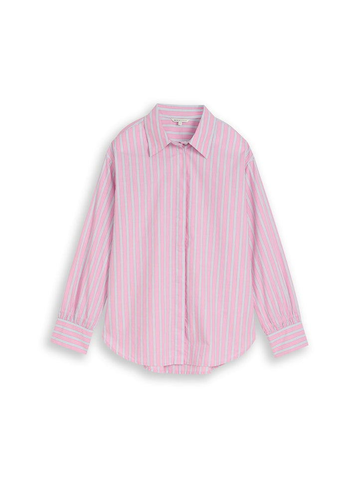 Oversized shirt blouse with striped pattern - Pink