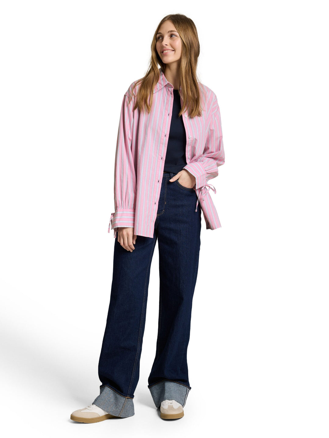 Oversized shirt blouse with striped pattern - Pink
