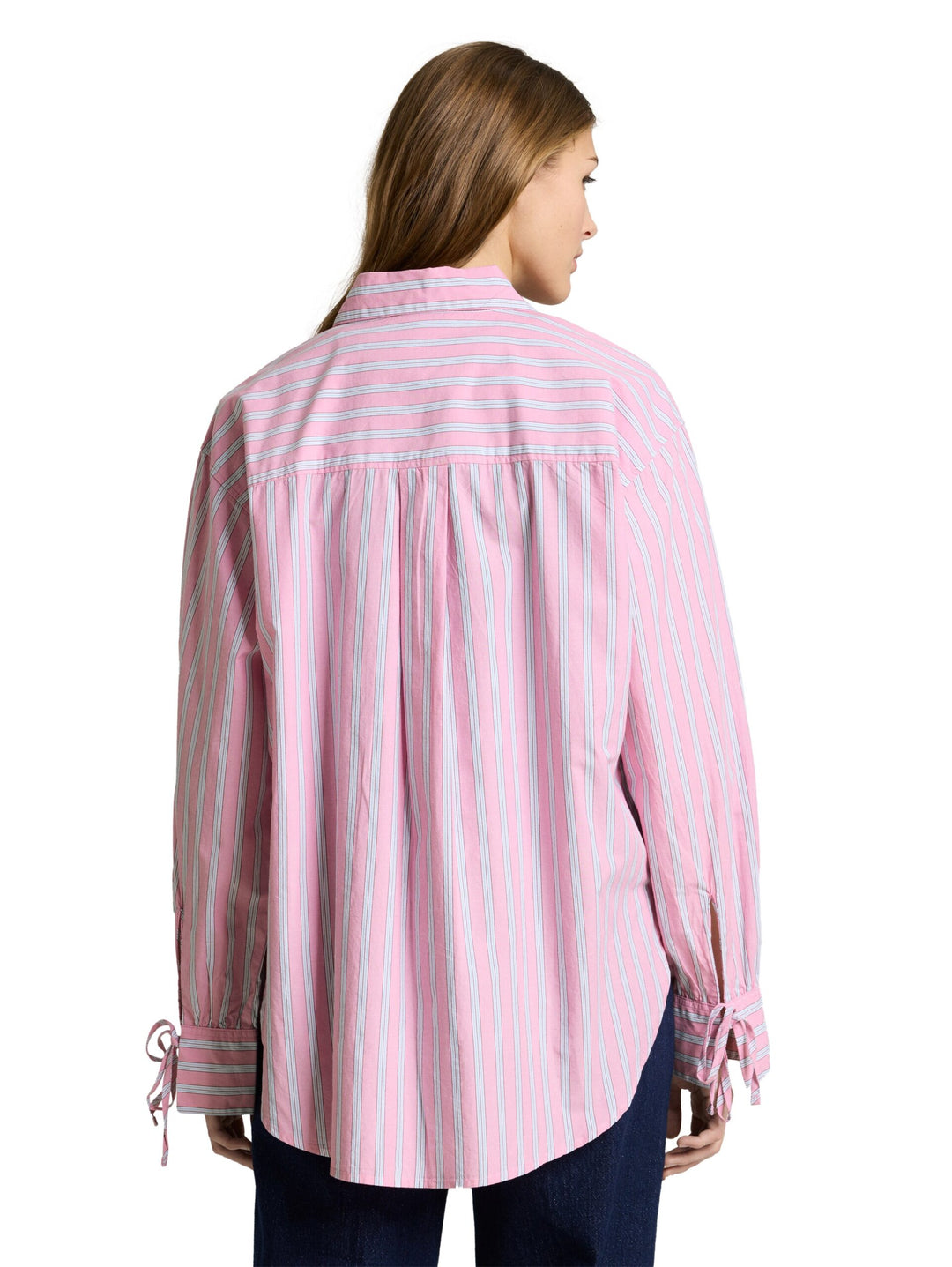 Oversized shirt blouse with striped pattern - Pink