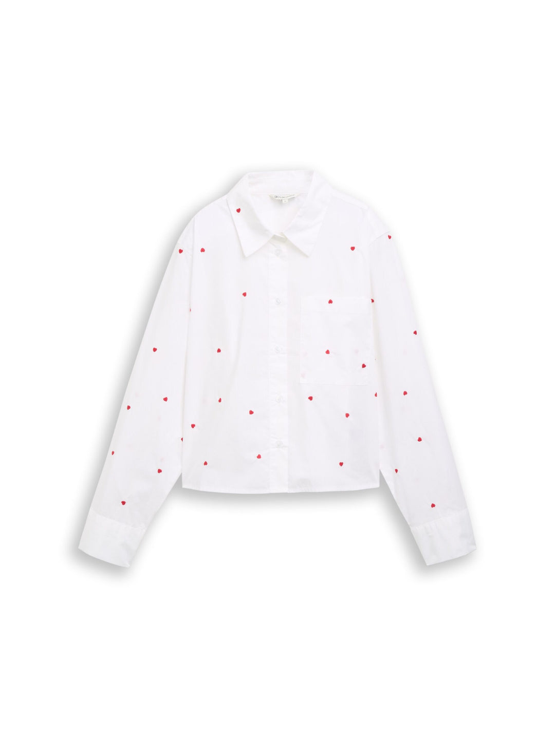 Boxy fit shirt blouse with heart embroidery - White