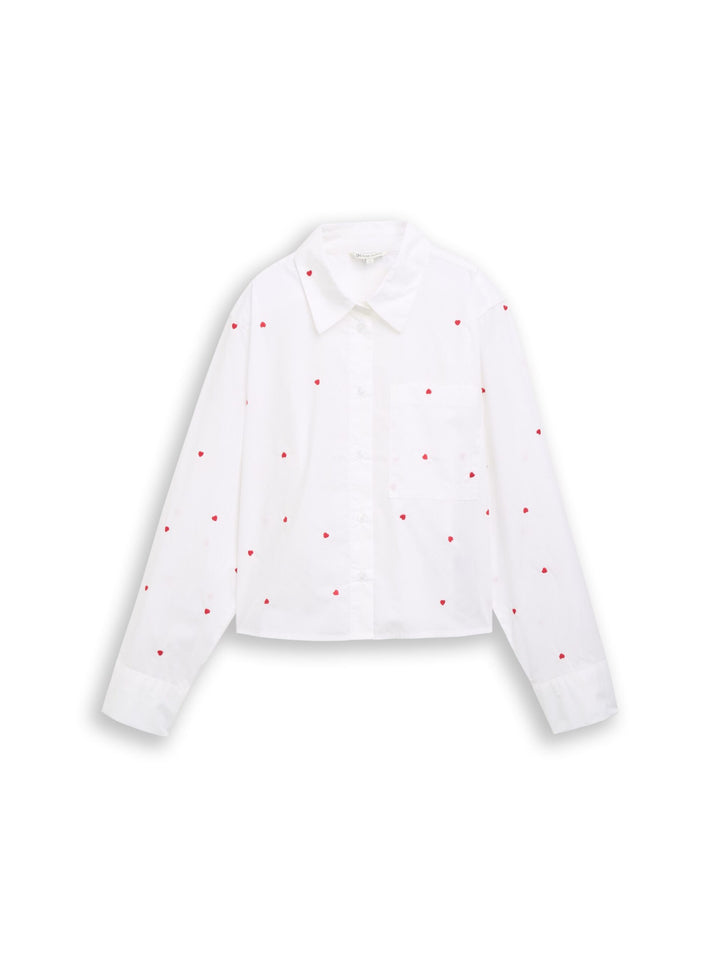 Boxy fit shirt blouse with heart embroidery - White