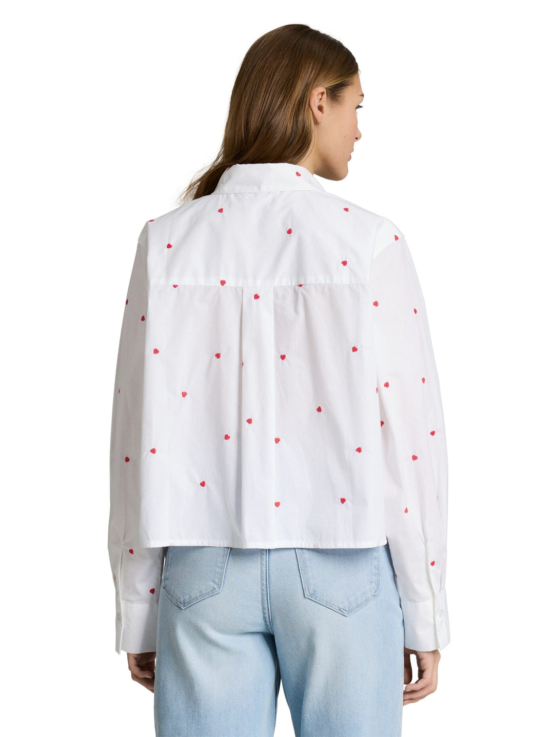 Boxy fit shirt blouse with heart embroidery - White