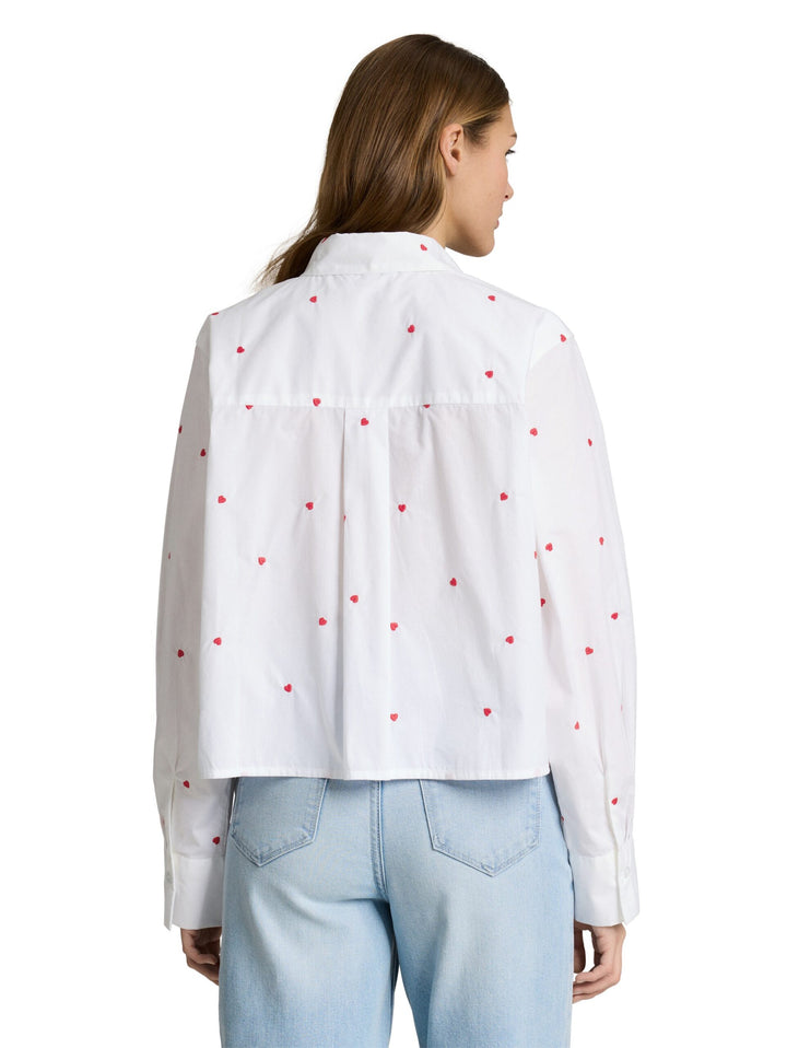 Boxy fit shirt blouse with heart embroidery - White