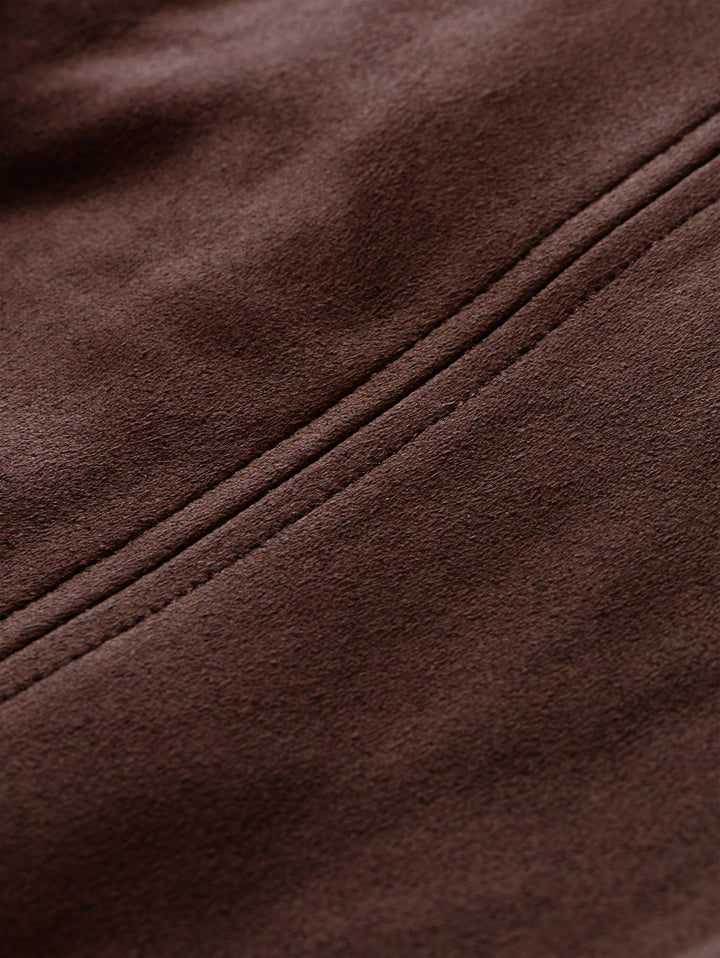 Fake Suede Leather Jacket - Cool Dark Brown