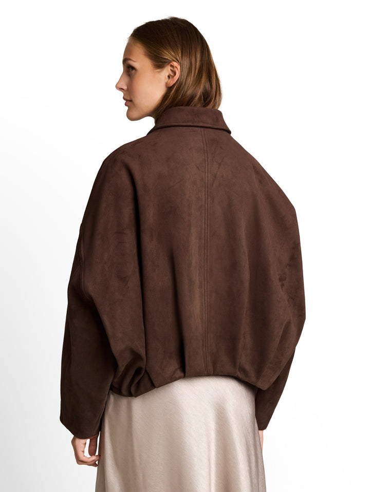 Fake Suede Leather Jacket - Cool Dark Brown