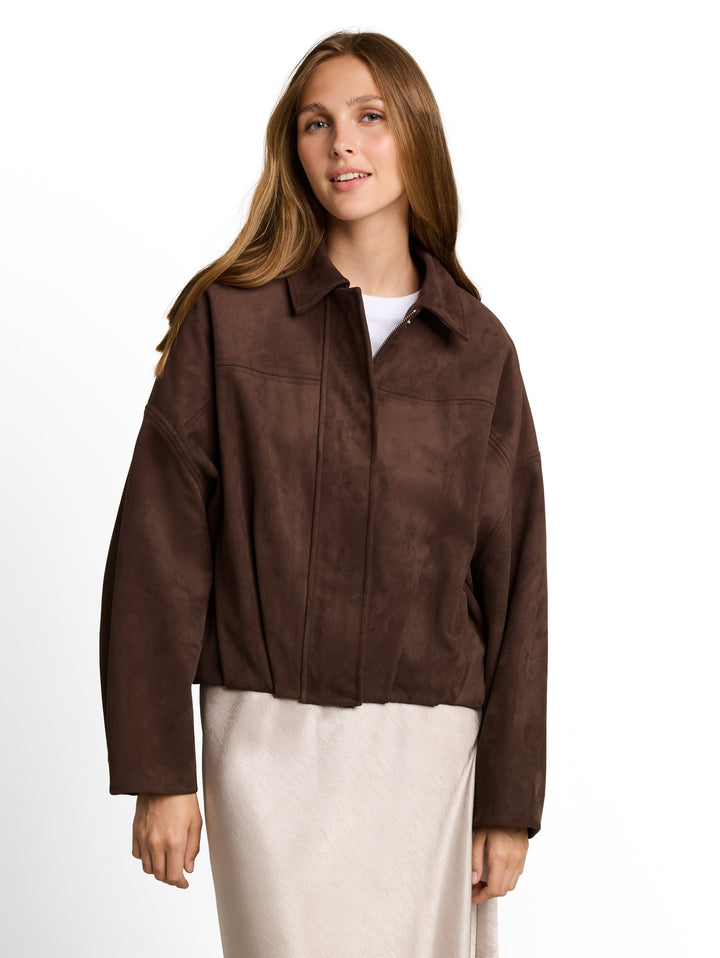 Fake Suede Leather Jacket - Cool Dark Brown